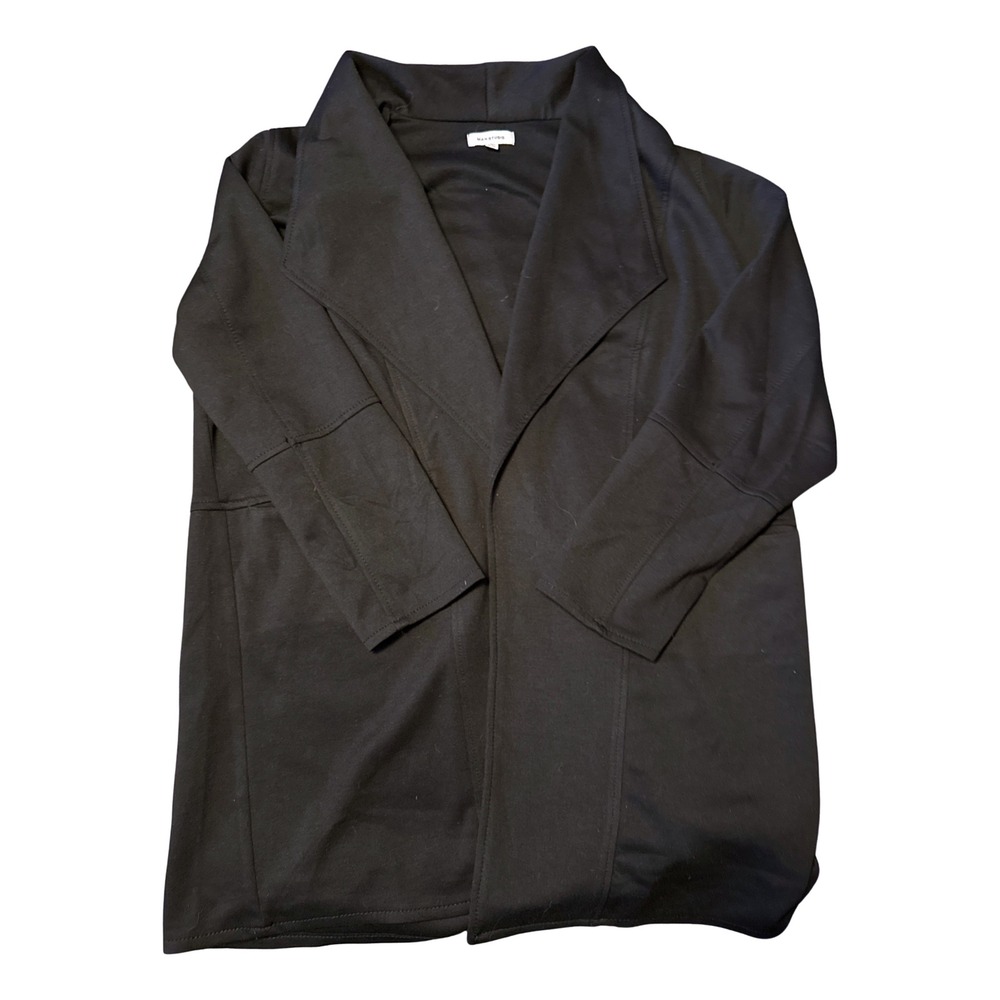 Max Studio Womens 1X Black Open Front Draped Lapel Cardigan Jacket Blazer Plus